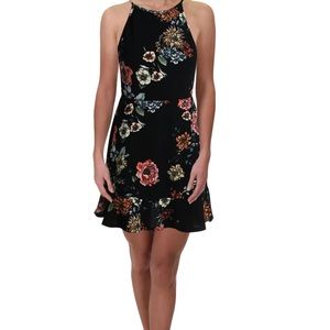 AQUA Dress Mini Halter Casual Black Multi New Sz M